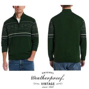 NWT Weatherproof Vintage Men's 1/4 Zip Holiday Cotton Heavyweight Sweater, Green